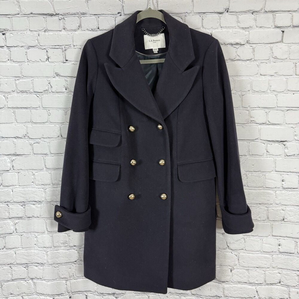 LK Bennett Sophia Pea Coat in Sloane Blue Womens 6 Wool Cashmere Double Breasted